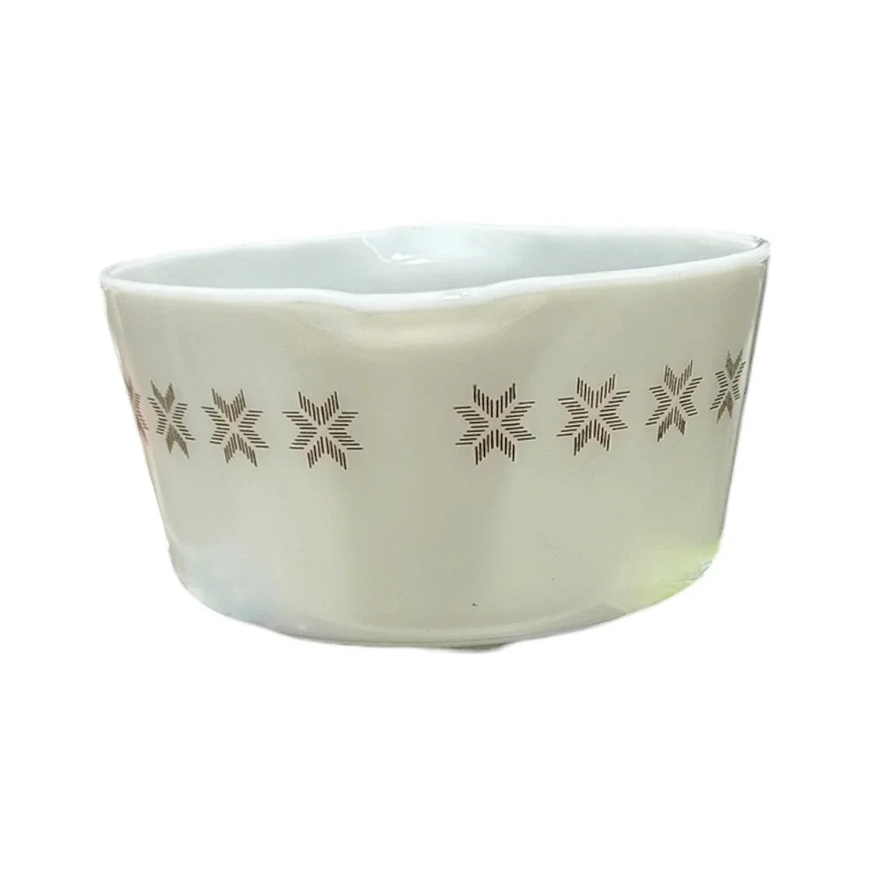 Vintage Pyrex 473 Town and Country 1 Qt Casserole Bowl Brown Snowflake White